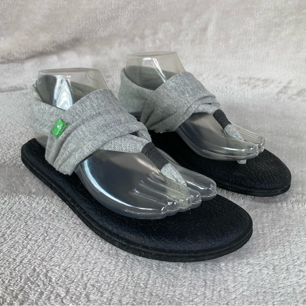 Sanuk Yoga Sling 2 Women's Thong Sandal Size 8 Gray Black Fabric Foam